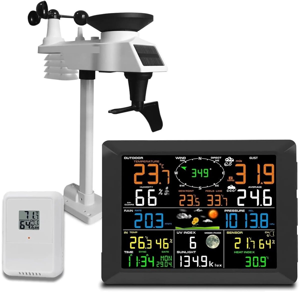 Draadloos Weerstation - Thermo-hygrometer Monitor - Weersvoorspelling Binnen Buiten - 10 Inch Groot Display - 8 Kanaals Ondersteuning - One Color