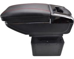 Auto Armsteun Opbergdoos - Middenconsole Organizer - Auto Interieur Verbeteren - Draaibaar Ontwerp - Universeel - Rood Garen