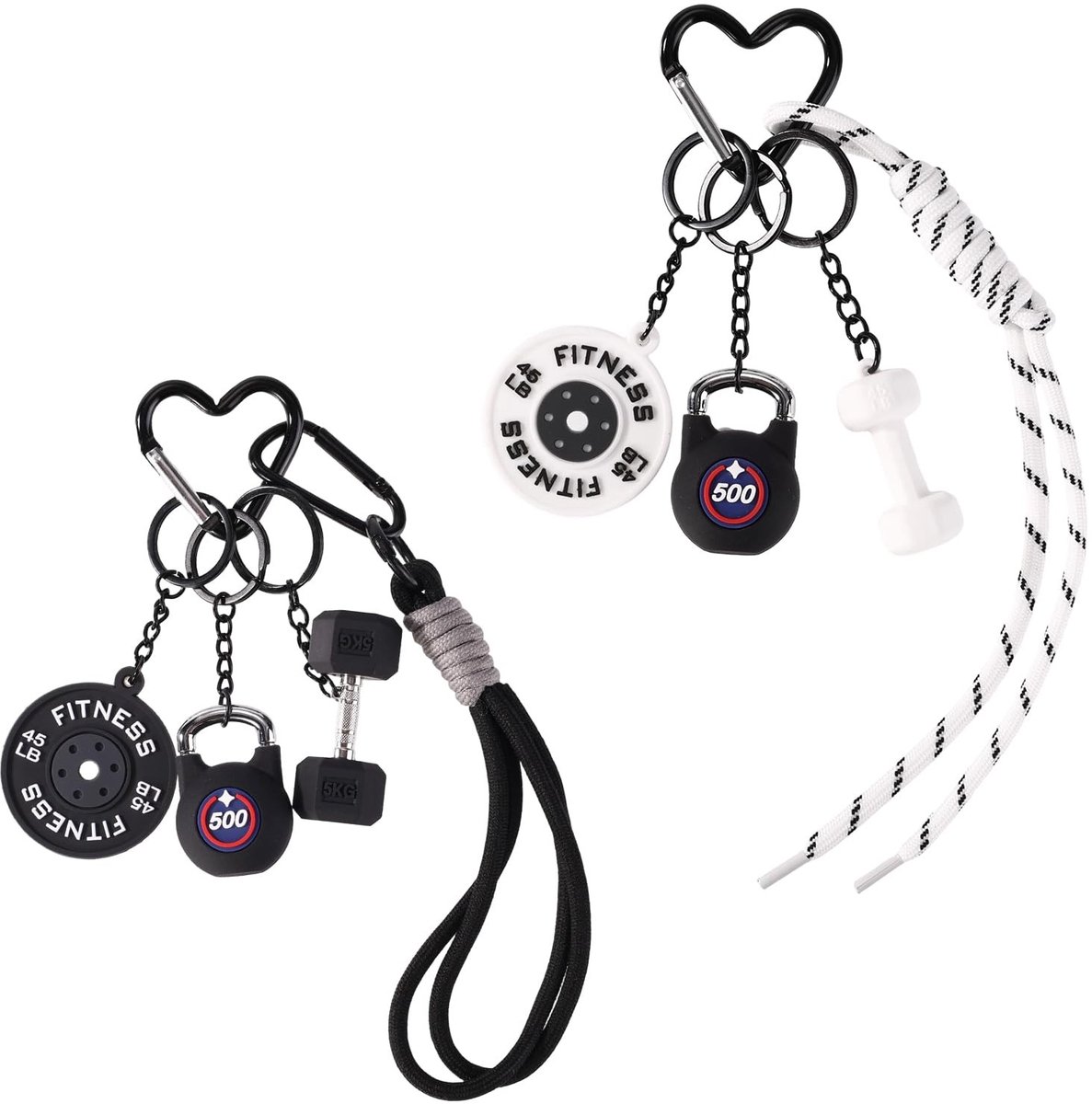 Dailygoods- Sleutelhanger Set 2 Stuks - Sport Sleutelhangers - Fitness Sleutelhanger - Dumbbell/Kettlebell/Barbell - PVC/Metaal - Motivatiecadeau - Sportaccessoires