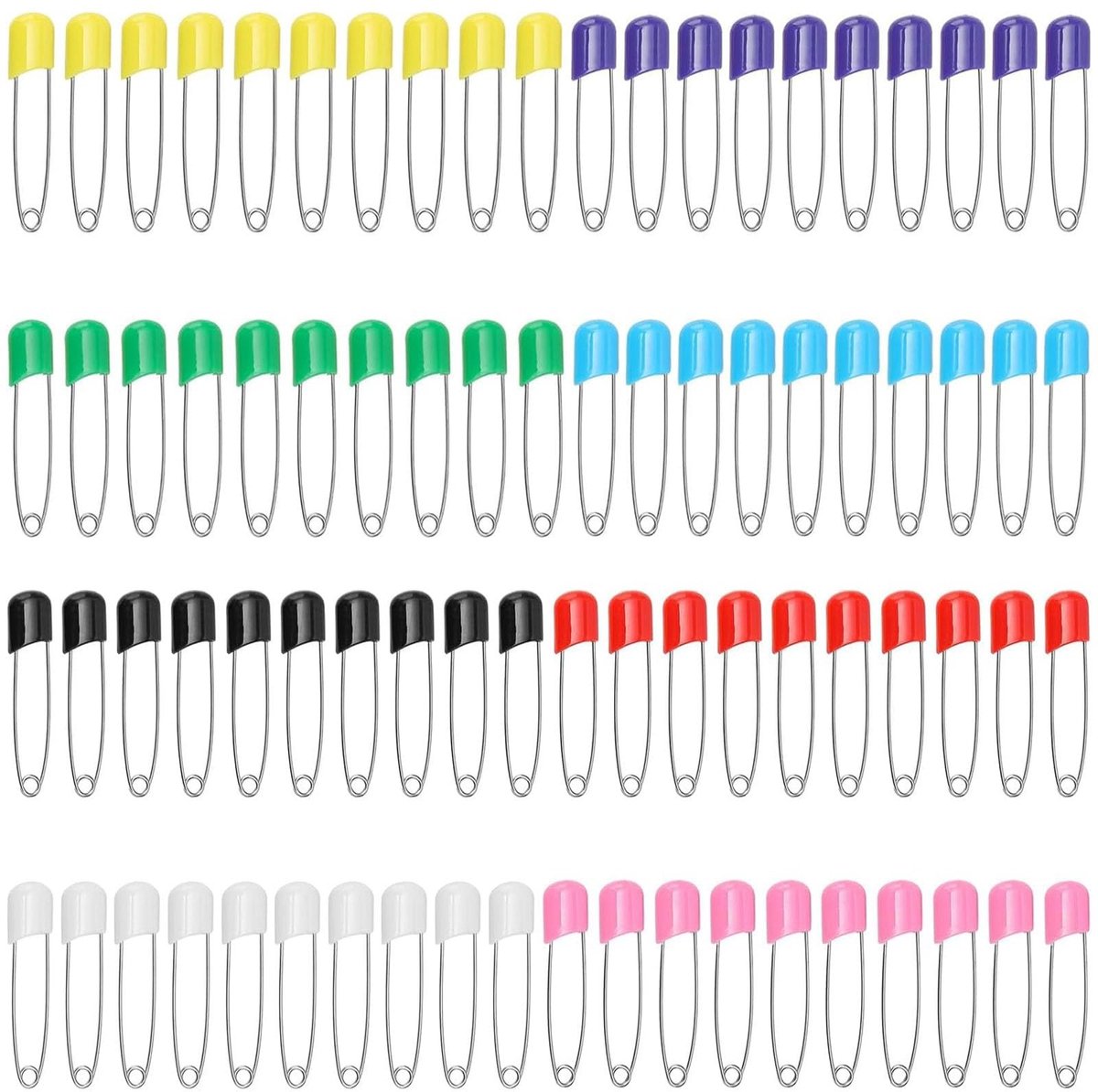 Dailygoods- Veiligheidsspelden 80 stuks - 55 mm - Roestvrij staal/Kunststof - Veiligheidsspelden met beschermkap - Geschikt voor luiers/kleding - Verkrijgbaar in 8 kleuren - Luiernaalden