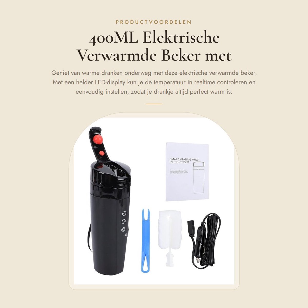 Dailygoods - 400ML Elektrische Verwarmde Beker met LED-Display voor Auto
