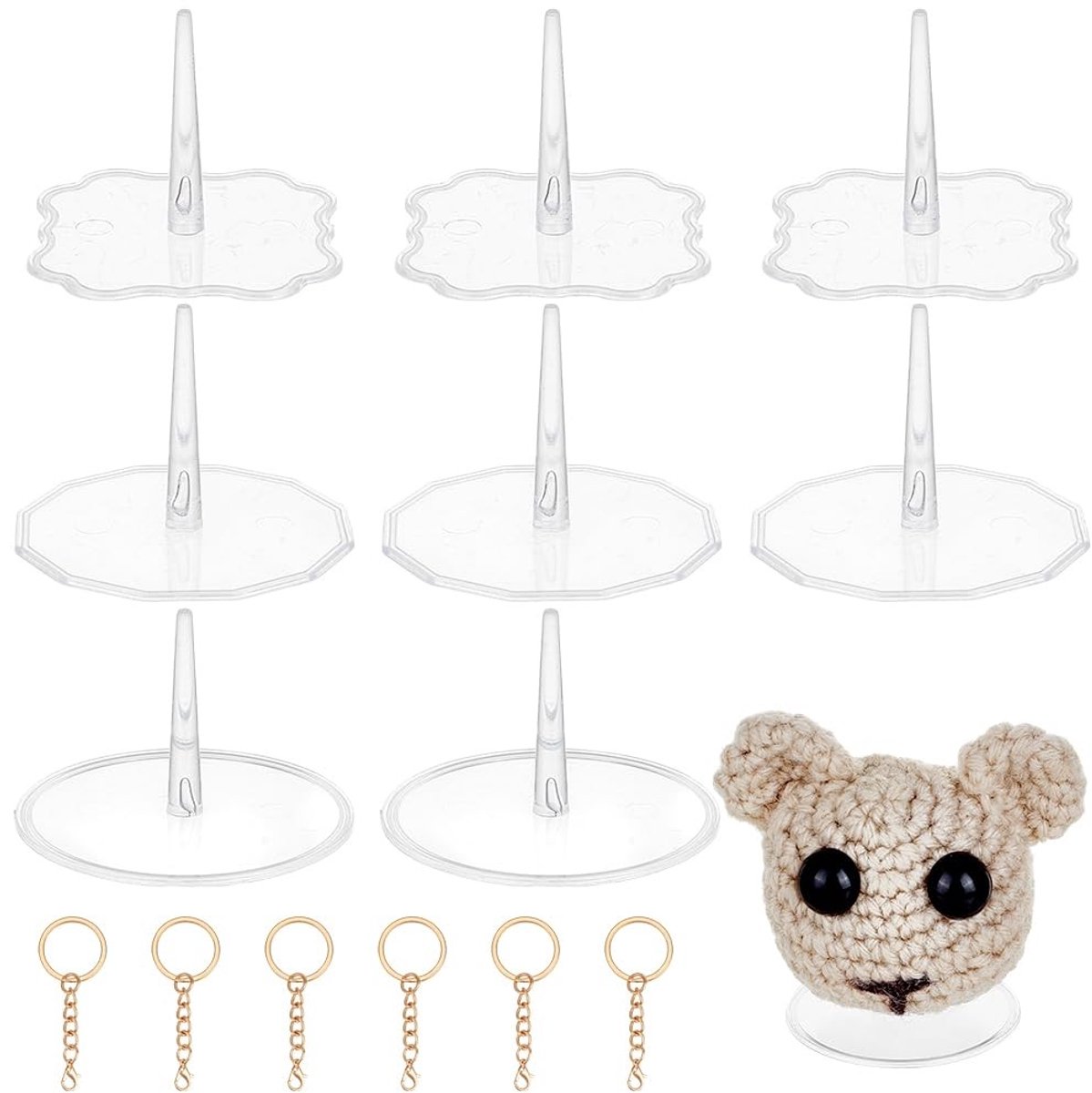 Dailygoods- Poppenstandaard 45 stuks - Verstelbaar - Decoratieve Standaard - Legering Sleutelhangers - Hoogwaardig Kunststof - 3 Stijlen - Poppenhouder