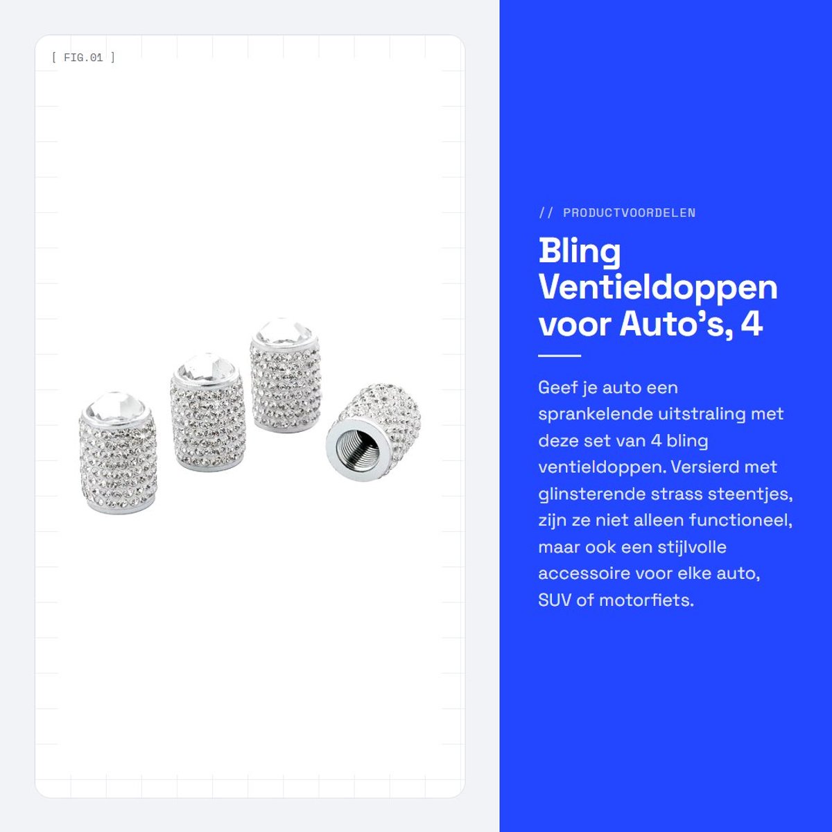 Dailygoods- Ventieldoppen 4 Stuks - Sprankelende Strass - Waterdicht - Stofdicht - Aluminiumlegering - Voor Auto/SUV/Motorfiets - Wieldop