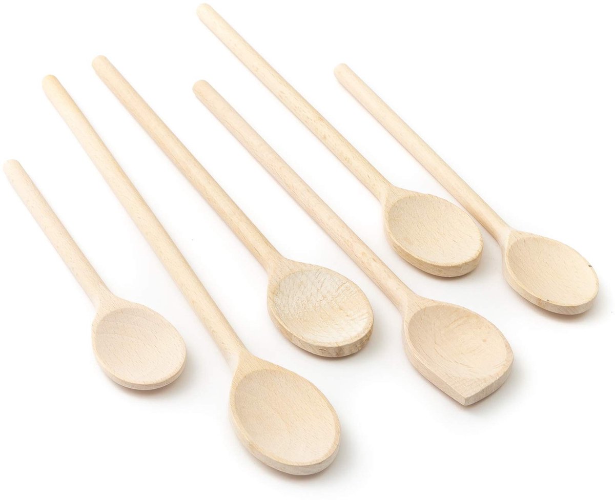 Dailygoods- Houten Lepel Set 6 Stuks - Houten Kooklepel - Houten Spatel - Houten Pollepels - Keuken Lepels - Lengte 18-35 cm - Keukenlepel