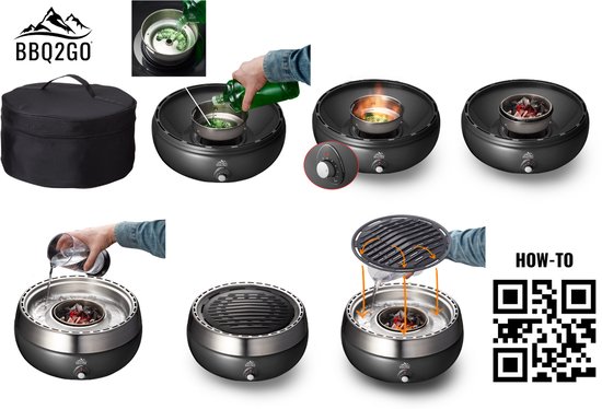 BBQ2GO - BBQ2GO Pro Rookvrije houtskoolbarbecue - Metaal - Zwart - Met draagtas - Met extra zware bakplaat van BBQ2GO — afbeelding 4