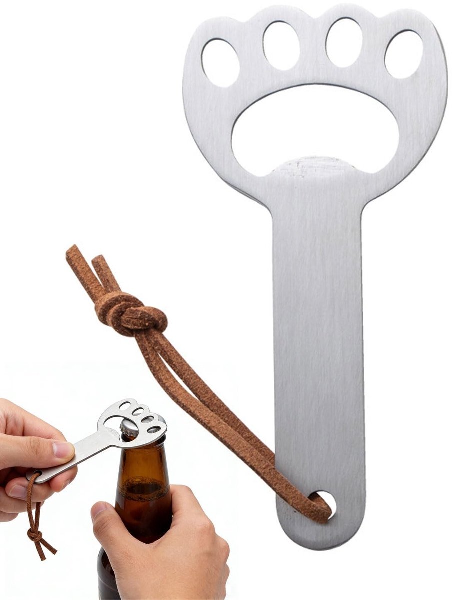 Dailygoods- Bierflesopener - Multifunctionele Sleutelhanger - Kattenpootvorm - Duurzaam Aluminium - Lichtgewicht - Gemakkelijk te Dragen