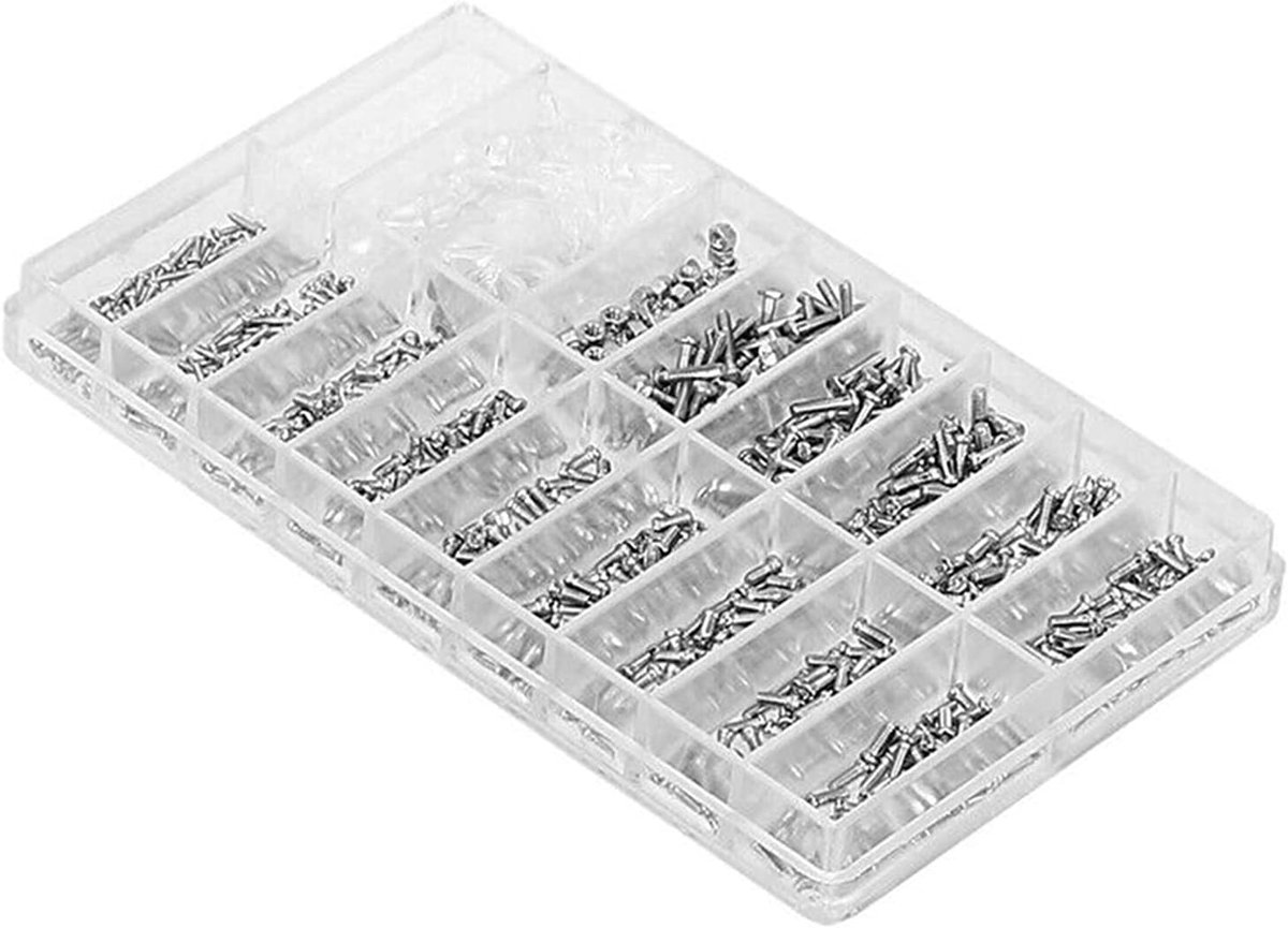 Reparatieset Schroeven - Bril Horloge - Kleine Reparatie - 1000 Delig Assortiment - 11 x 6.5 x 1.5 cm - Zilver