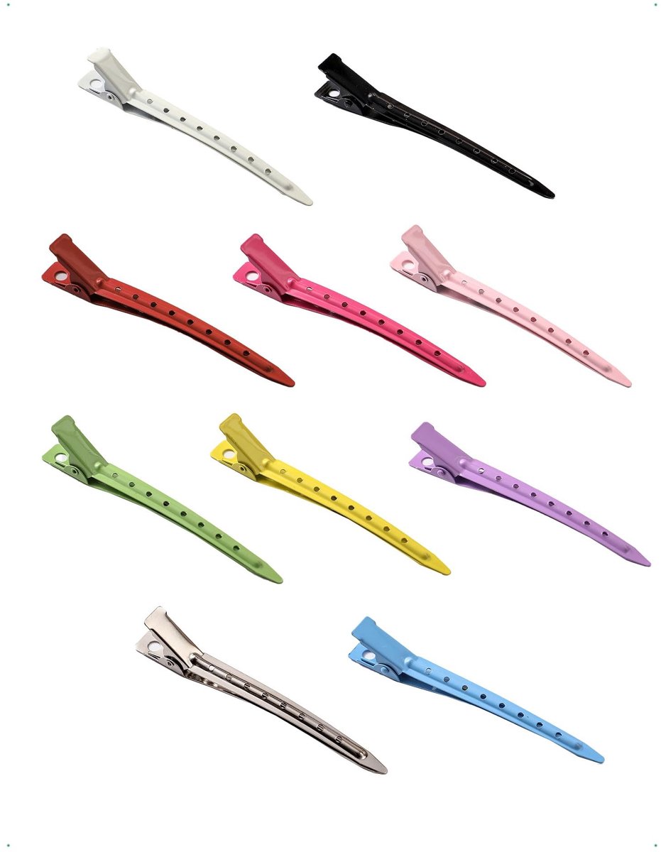 Dailygoods - Set van 10 gekleurde metalen haarspeldjes van 9 cm met gaatjes, eendenbek, voor styling en lang haar, antislip krulclips, DIY-kapsels voor vrouwen en meisjes