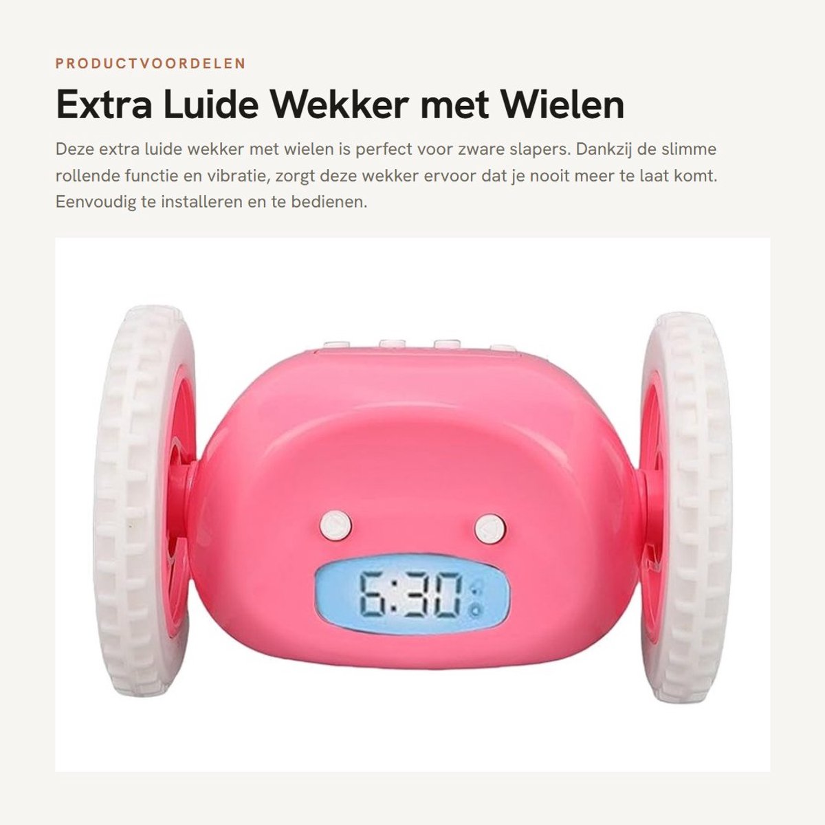 Dailygoods- Wekker Extra Luid - Digitale Snooze-klok - Rollende Vibrerende Alarm - Voor Volwassenen/Kinderen - Eenvoudige Installatie - ABS Materiaal - Slaapwekker