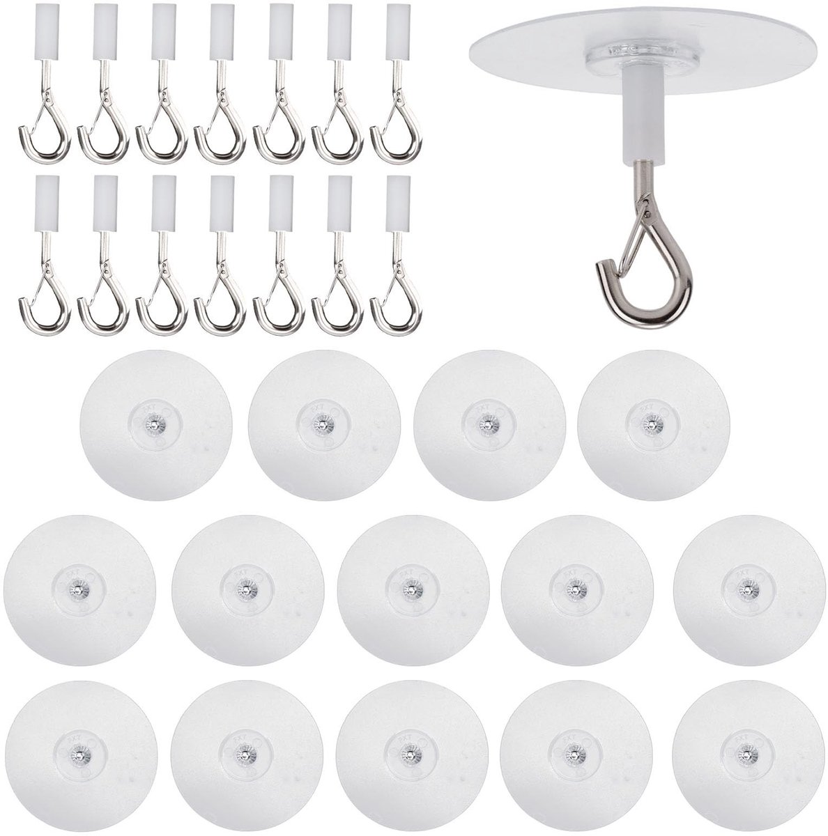 Dailygoods- Plafondhaken Zelfklevend - 15st Voor Zwaar Gebruik - Veiligheidssluiting - Acryl/Roestvrij Staal - Transparant/Zilver - Geschikt Voor Wanddecoratie - Haakjes