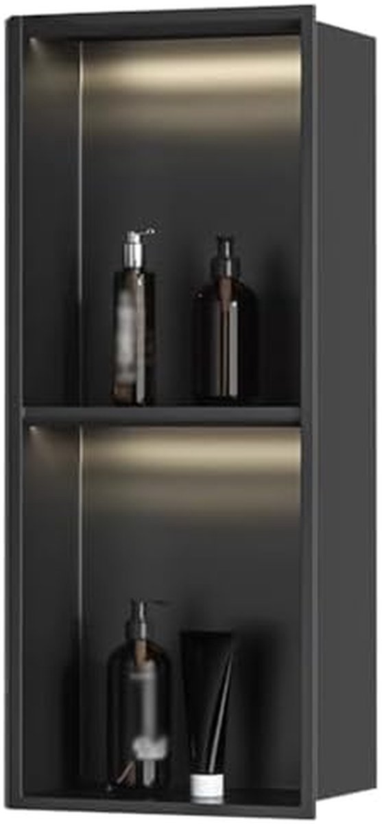 Douche nis - Wandopbergplank - Badkamer organiseren - Inbouw zonder tegels - 70x28cm - Mat zwart
