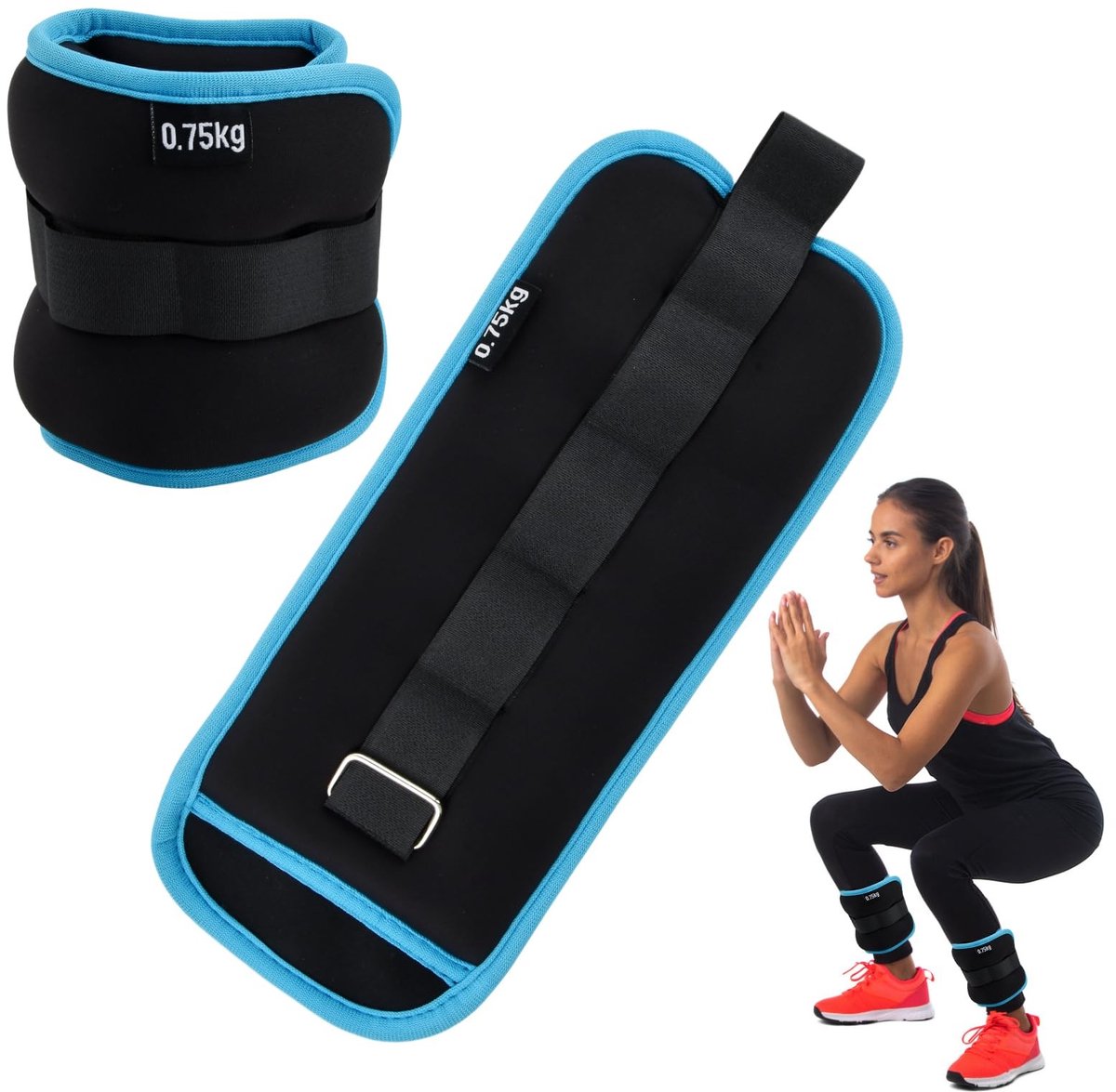 Dailygoods - 2 stuks enkelgewrichten, 0,75/0,5 kg, gewicht van de enkel, gewichtsmanchetten met gewichten voor voeten, polsen om op te hangen voor fitness, yoga, aerobic, fysiotherapie