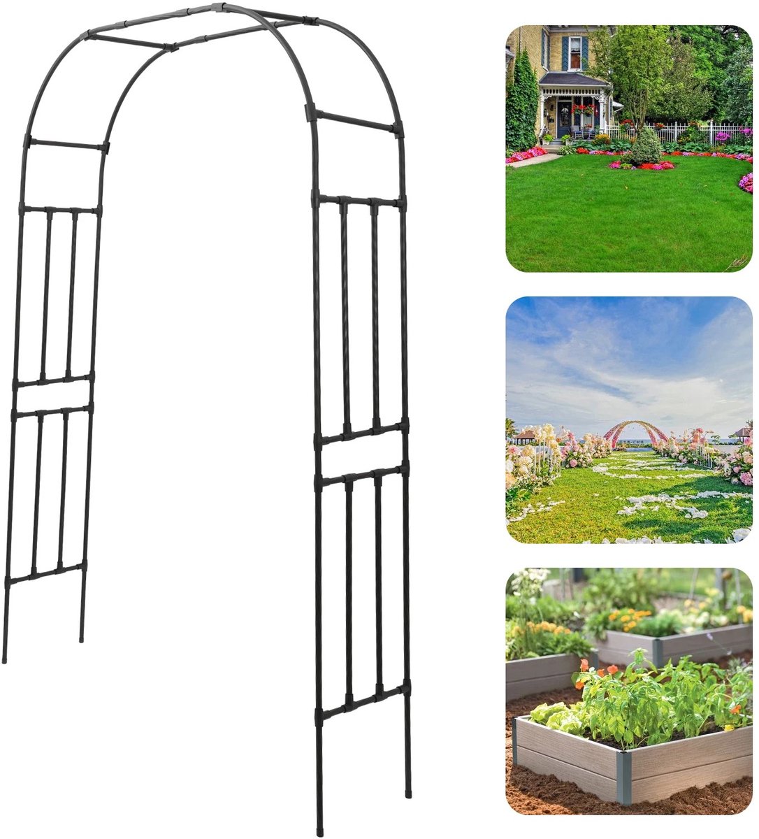 Dailygoods 240x210/150/180x40cm, Tuinafscheiding, Tuinpoort, Metalen rozenboog, Steun voor