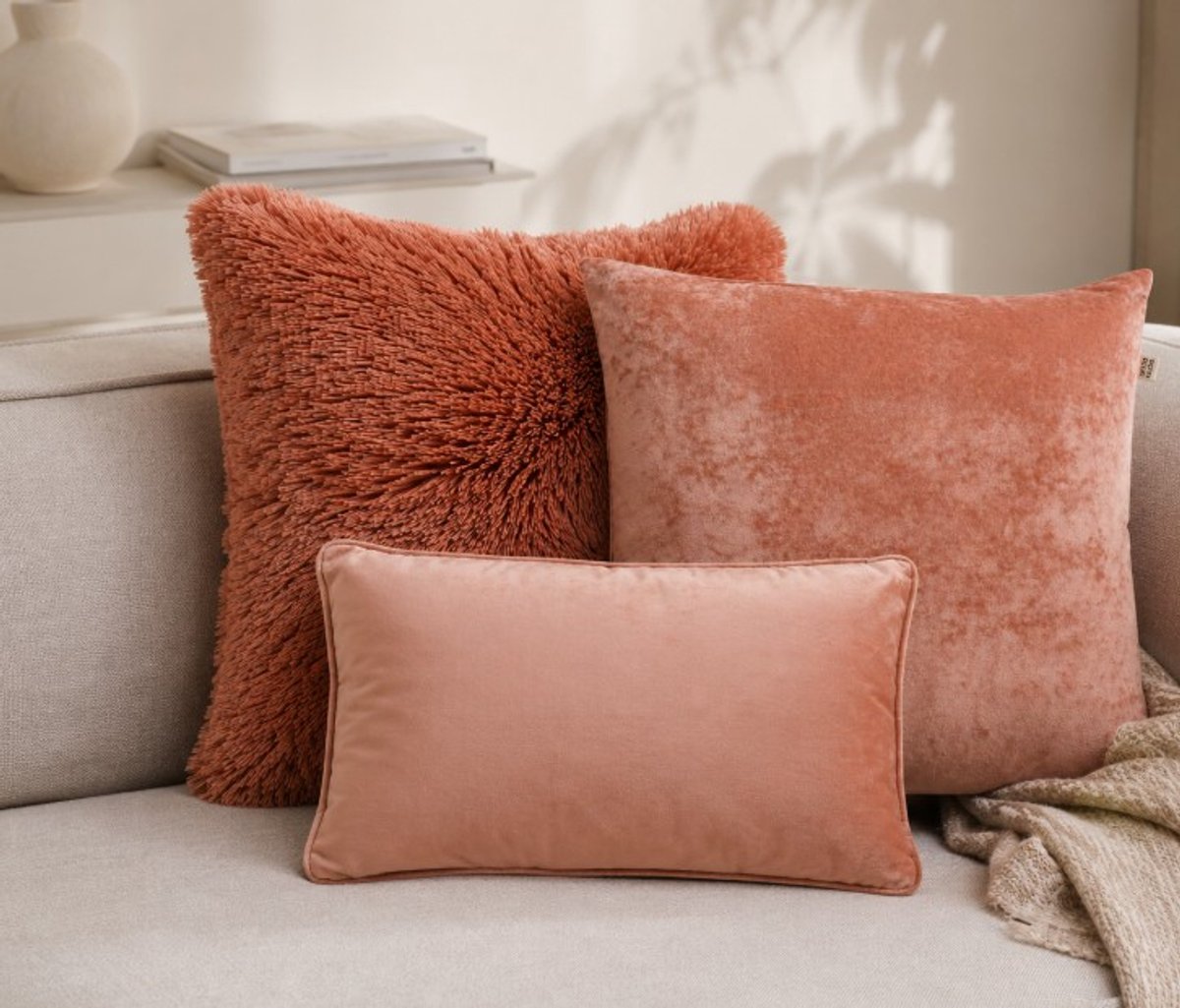 Dutch Decor KUSSENSET - 3-delig - Sky - 45x45 cm, 30x50 cm - inclusief binnenkussens - roze - Met Ritssluiting – Decoratie set sierussens - Comfortabele kussentjes voor op de Bank