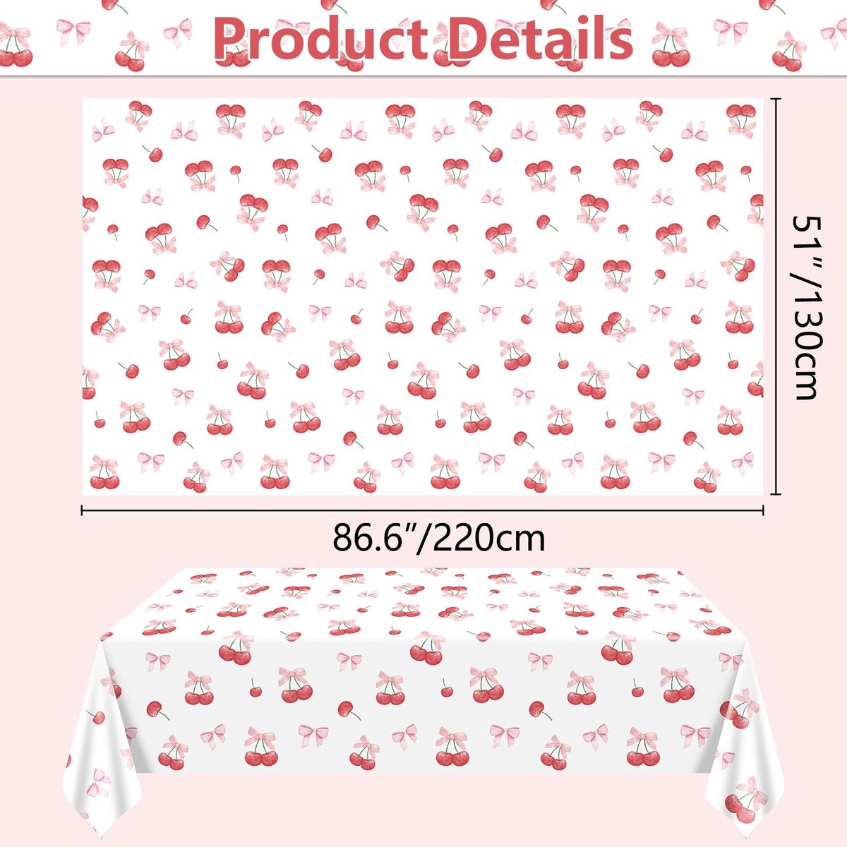 Dailygoods- Tafelkleed Kersen Thema - 4 Stuks - 220x130 cm - Verjaardagsdecoraties - Bruiloft - Baby Shower - Feestbenodigdheden - Feestkleed