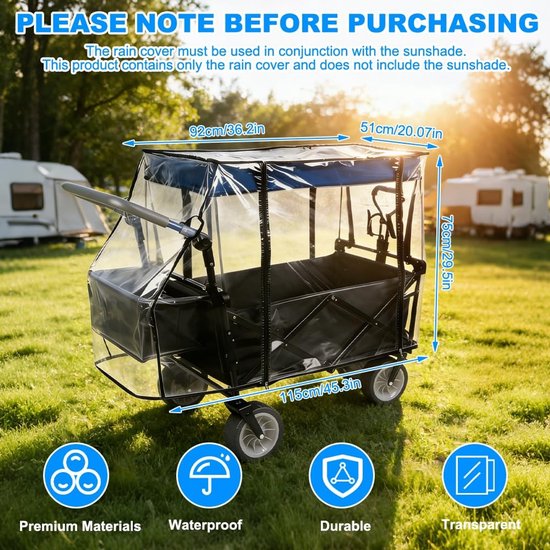 Dailygoods- Regenbescherming Waterdicht - Bolderkar/Handwagen - Opvouwbaar - PVC - 115 x 92 x 75 cm - Bescherming tegen Wind/Sneeuw - Bolderkarhoes van Dailygoods — afbeelding 4