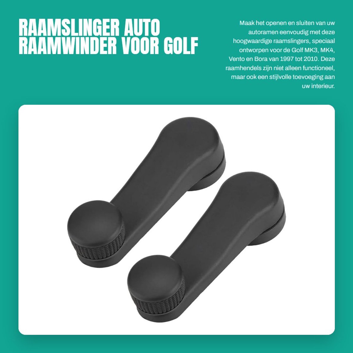 Dailygoods- Raamwinder Hoogwaardige Kwaliteit - Auto Raam Handgreep - 2 Stuks - ABS-Kunststof - Voor Golf MK3/MK4 1997-2010 - Onderdeelnummer 1H0837581 - Raamhandgreep