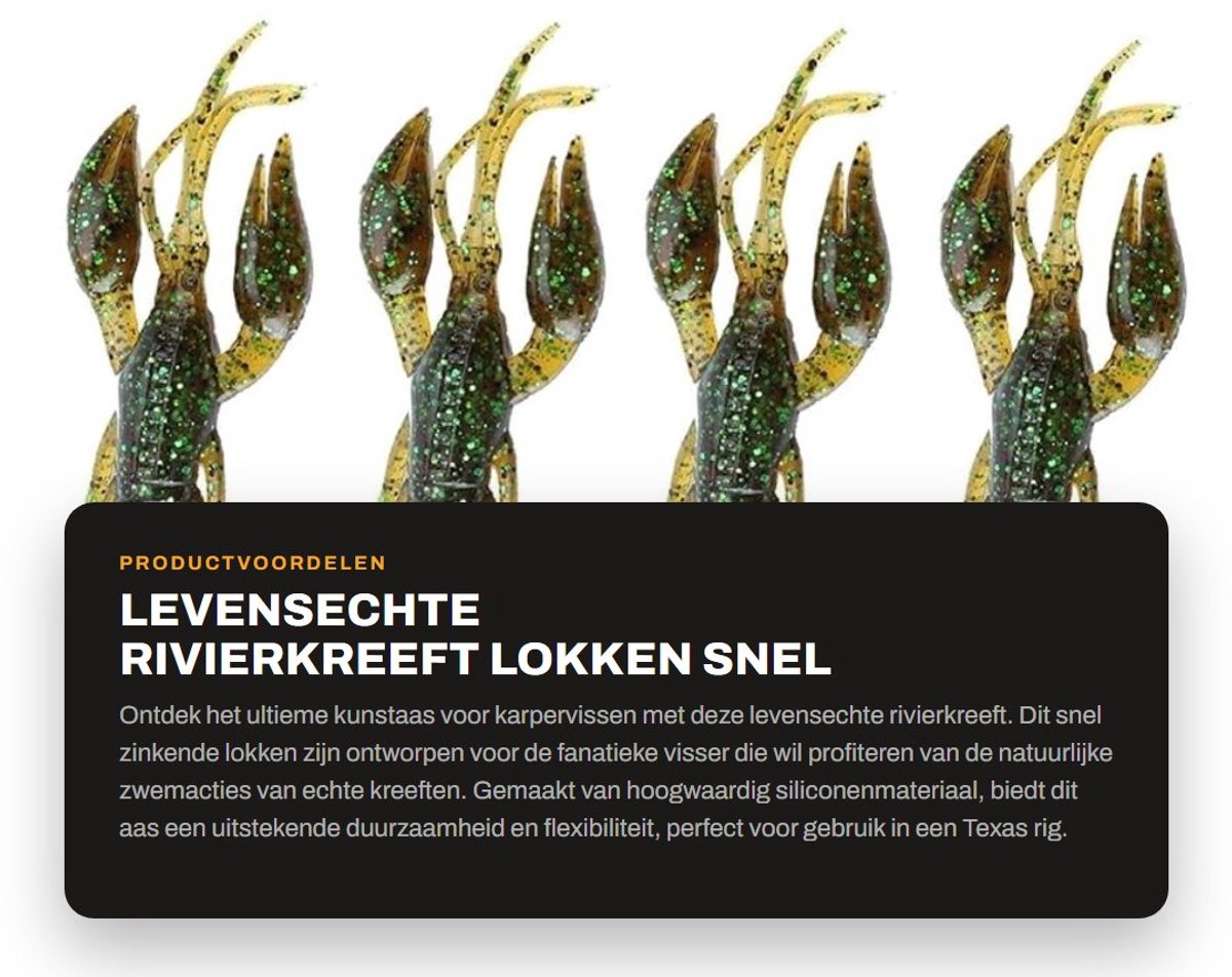 Dailygoods- Rivierkreeft Levensecht Ontwerp - Kunstaas Snoek - Kunstaas Roofvis - Duurzaam Siliconen - Zinkend Lokken - Geschikt voor Texas Rig