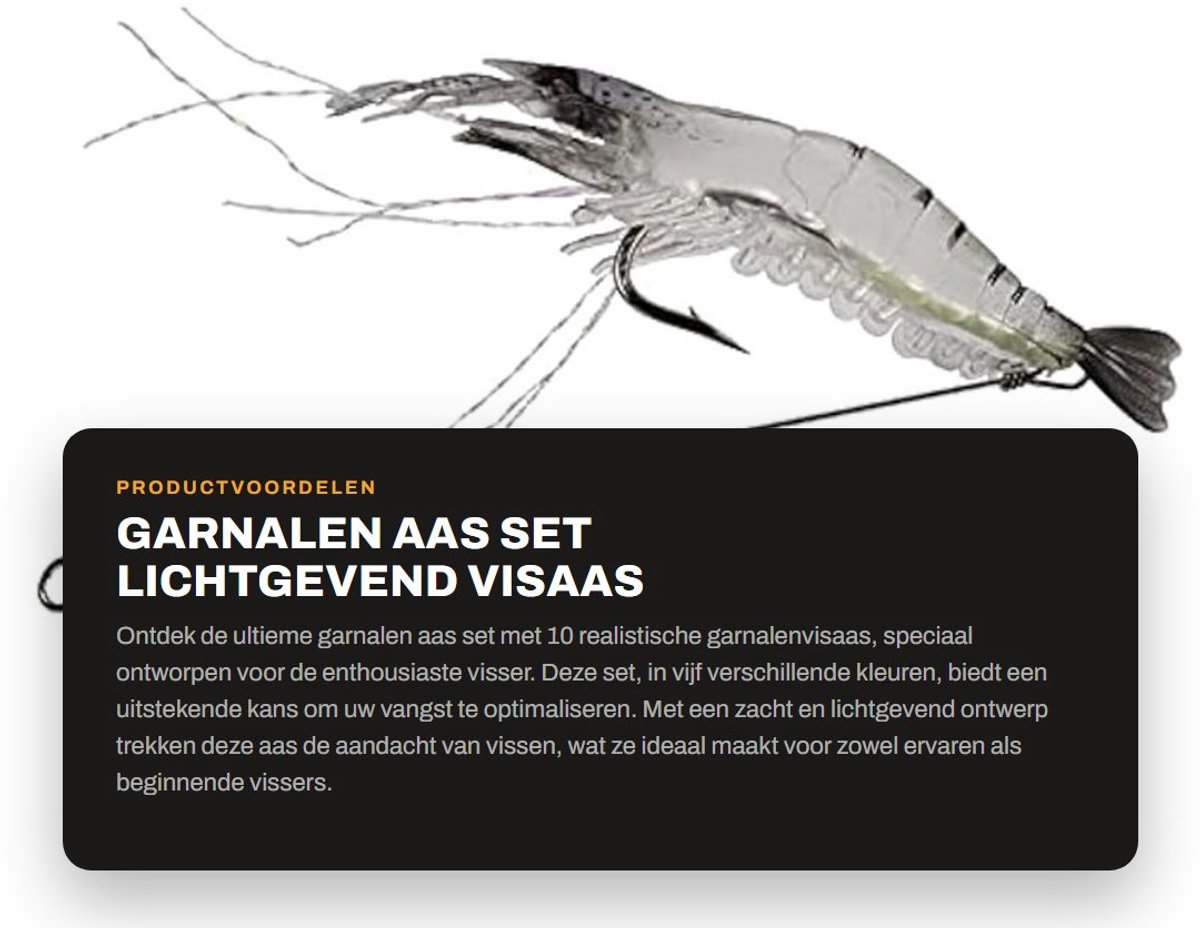 Dailygoods- Garnalen Aas Set - 10 Stuks - Lichtgevend Kunstaas - Zacht Siliconen - Scherpe Haak - Voor Roofvis Vissen