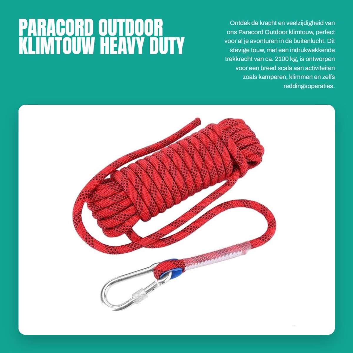 Dailygoods- Klimtouw 12 mm - Heavy Duty - Polyester - 10 m/20 m - Trekkracht 2100 kg - Slijtvast en duurzaam - Paracord