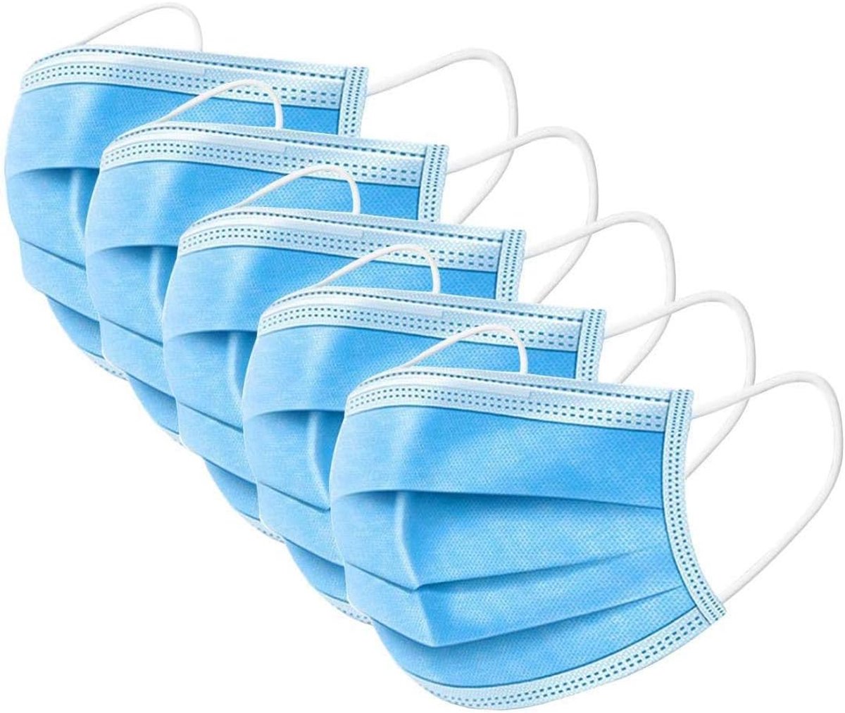 Wegwerpmaskers - Gezichtsmasker Vliesmasker - Stofbescherming - Met Oorlussen - 17.5 x 9.8 cm - Blauw
