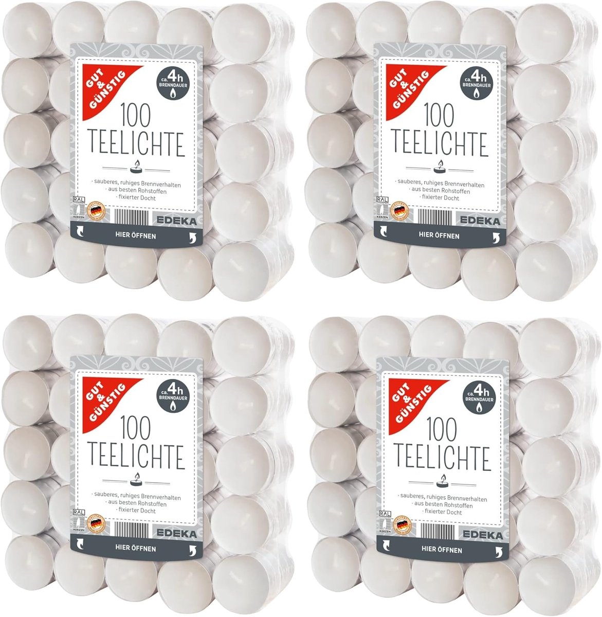 Theelichtjes - Kleine kaarsen - Sfeerverlichting creëren - Lange brandtijd - 400 stuks - Wit