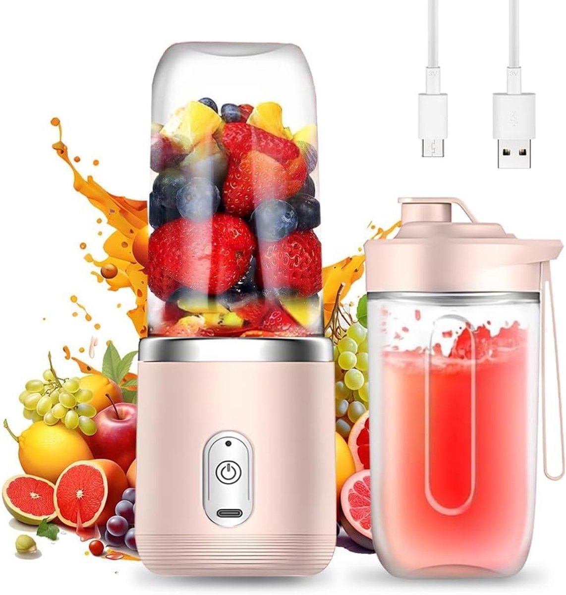 Smoothie Maker - Portable Mixer - Gezonde Drankjes Maken - 6 RVS Bladen - 400 ml - Roze