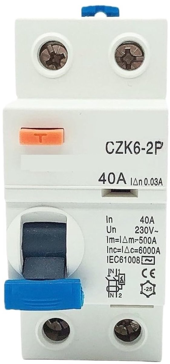 Stroomonderbreker - Veiligheidsschakelaar - Elektrische Beveiliging - 2-polig - 40A 100mA - Grijs