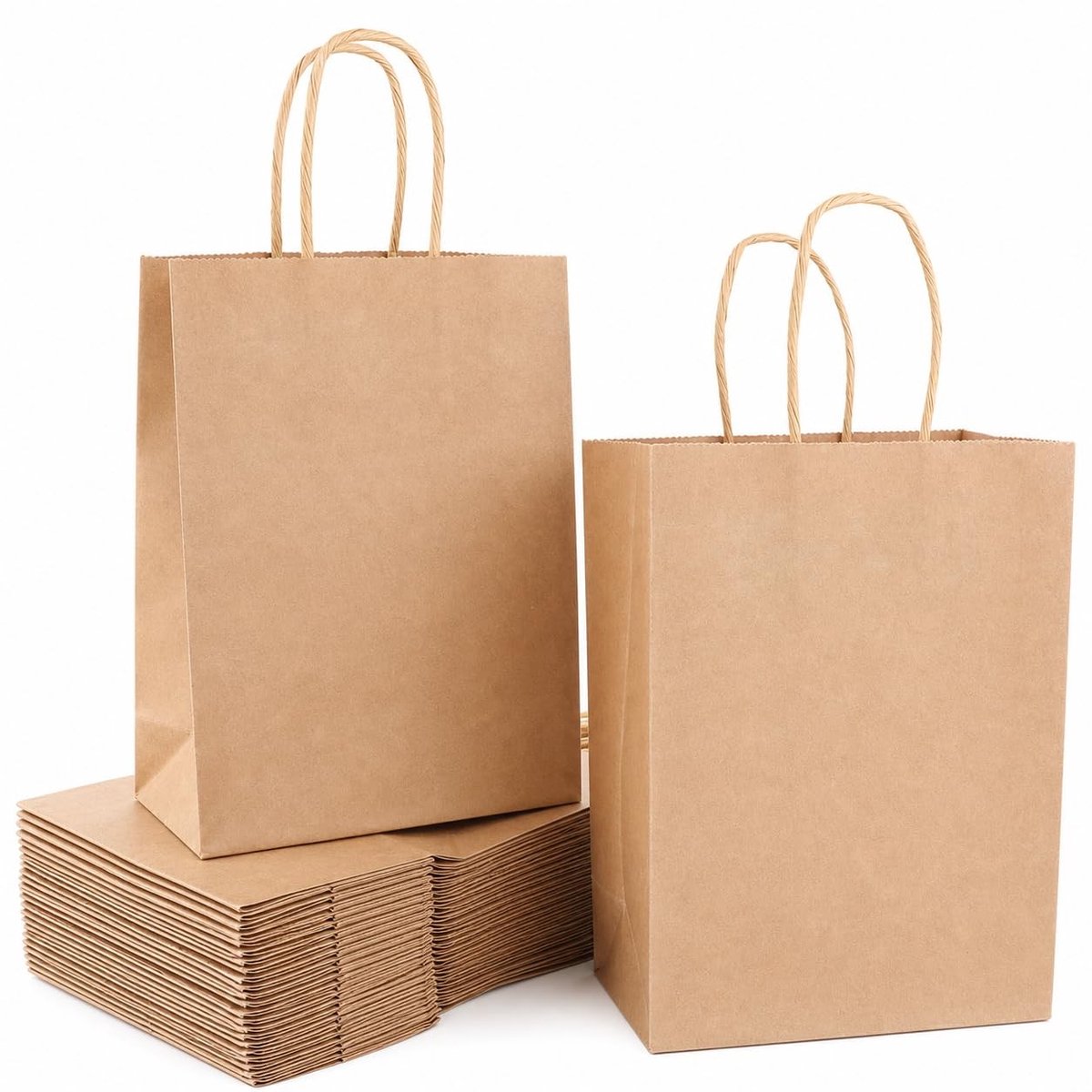 Dailygoods - LDXDRU 150 Stuks Papieren Tasjes, Kraft Zakjes 15 x 8 x 21 cm, Bruine Draagtassen met Handvat voor Cadeau Verpakking Winkel Feest Traktatie Markt Dagelijks Gebruik