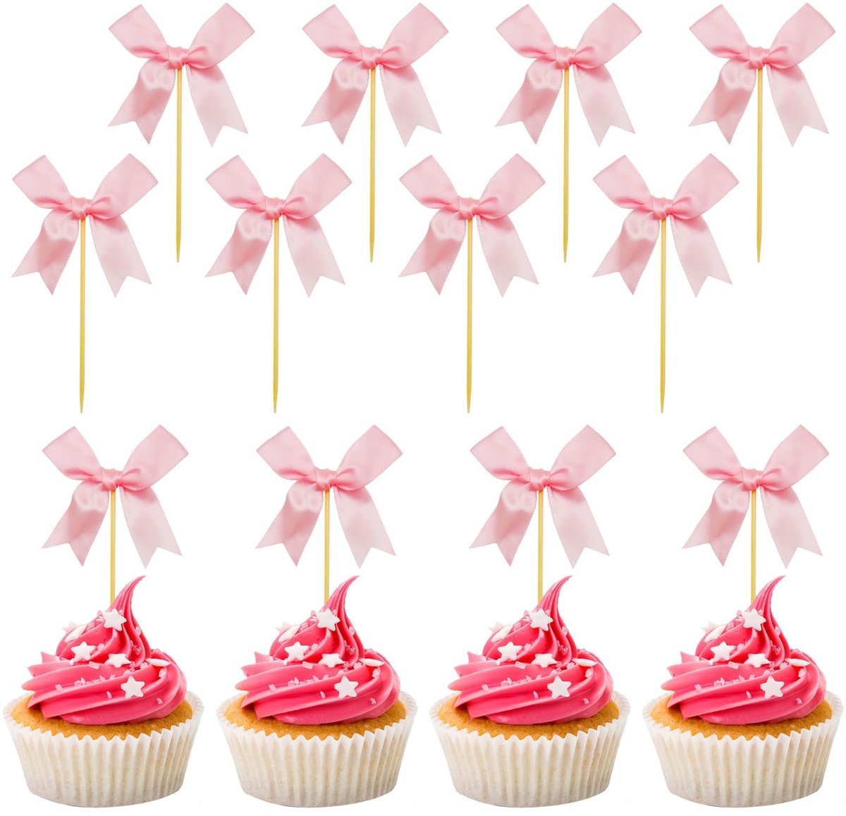 Dailygoods- Strik Verjaardagsdecoraties - 12 Stuks - Cupcake Toppers - Themafeestdecoraties - Roze Strik - Vrijgezellenfeestdecoraties - Feestdecoraties