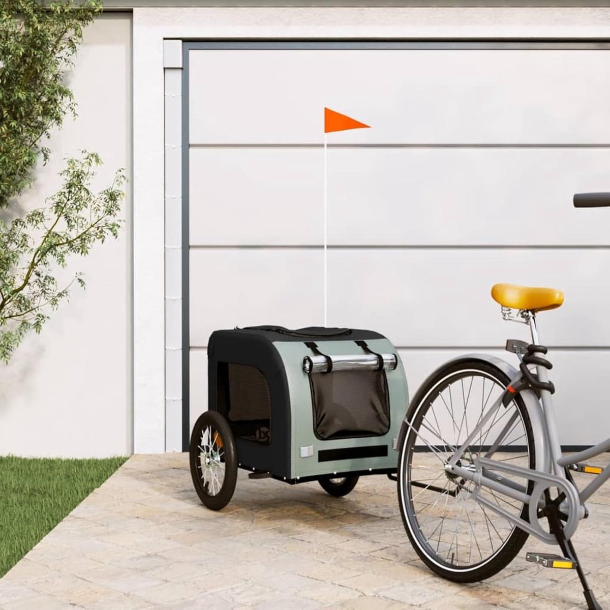 Fietskar Huisdieren - Hondenkar Aanhanger - Veilig Vervoer - Waterdicht Oxford Materiaal - 75 x 54 cm - Zwart Grijs
