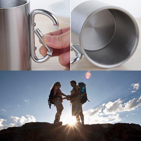 Reis Mok - Koffie Cup - Outdoor Camping - Met Karabijnhaak - 220Ml - Roestvrij Staal — afbeelding 2