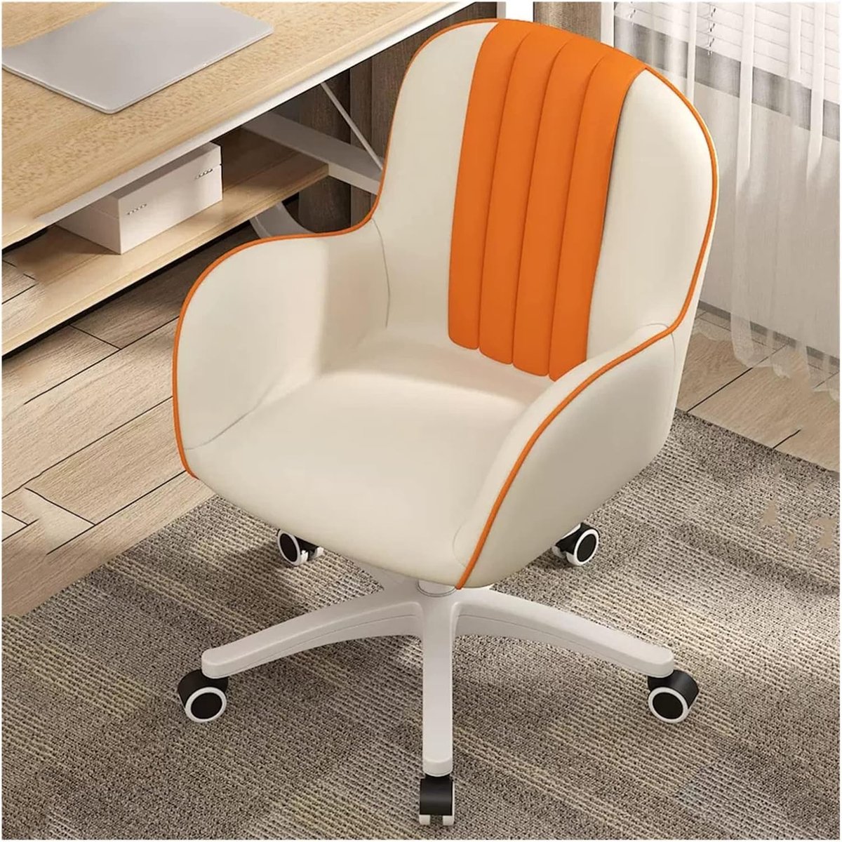 Bureaustoel met wieltjes - Verstelbare draaistoel - Comfortabel werken - Ergonomische rugleuning - Max 150 kg - Wit