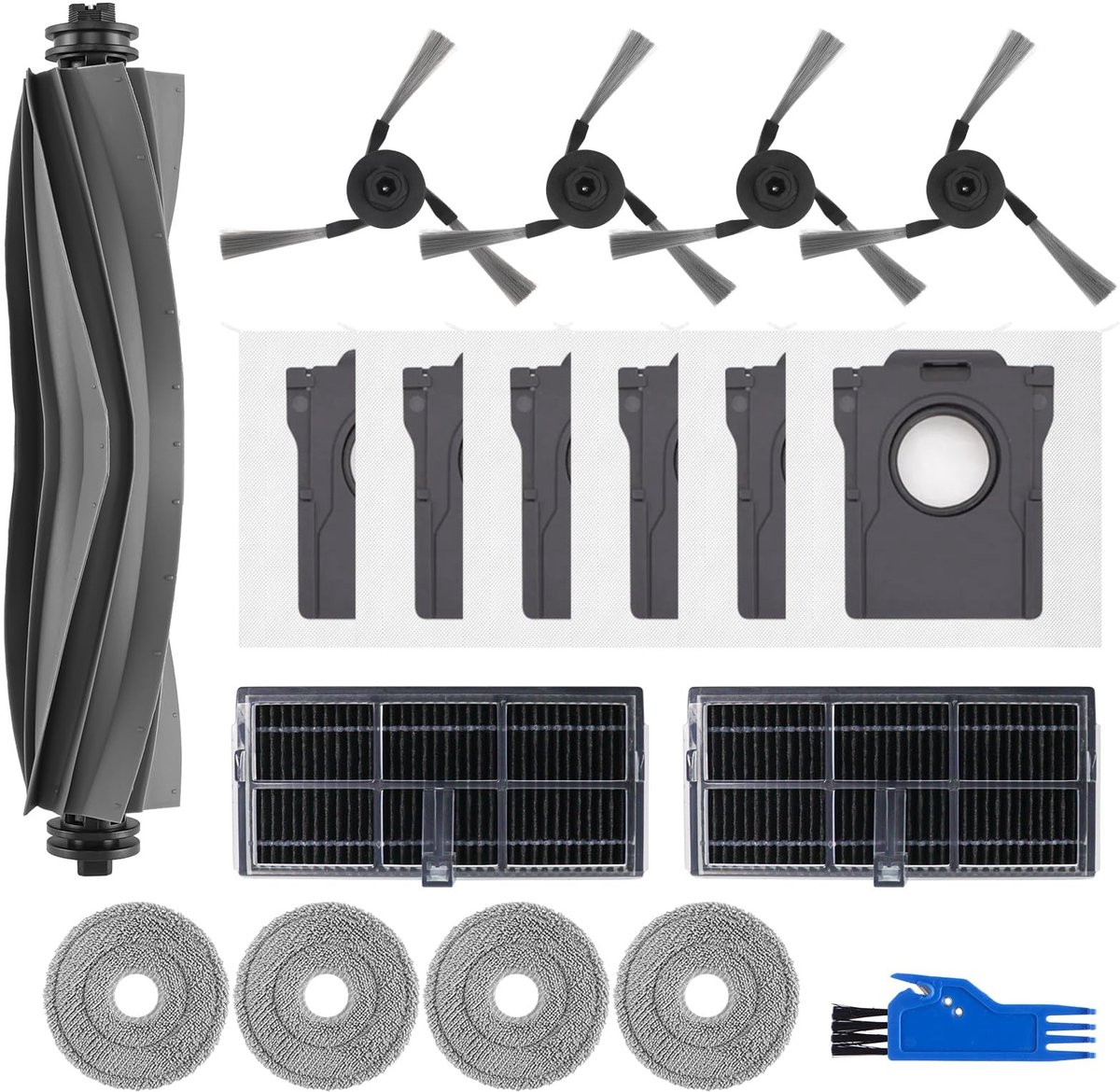 Dailygoods- Robotstofzuiger Accessoires Premium Kwaliteit - 1 Hoofdborstel - 4 Zijborstels - 2 Filters - 4 Dweildoeken - 6 Stofzakken - Compatibel met Dreame L10s Ultra Gen 3/X40 Ultra - Robotstofzuiger Onderdelen