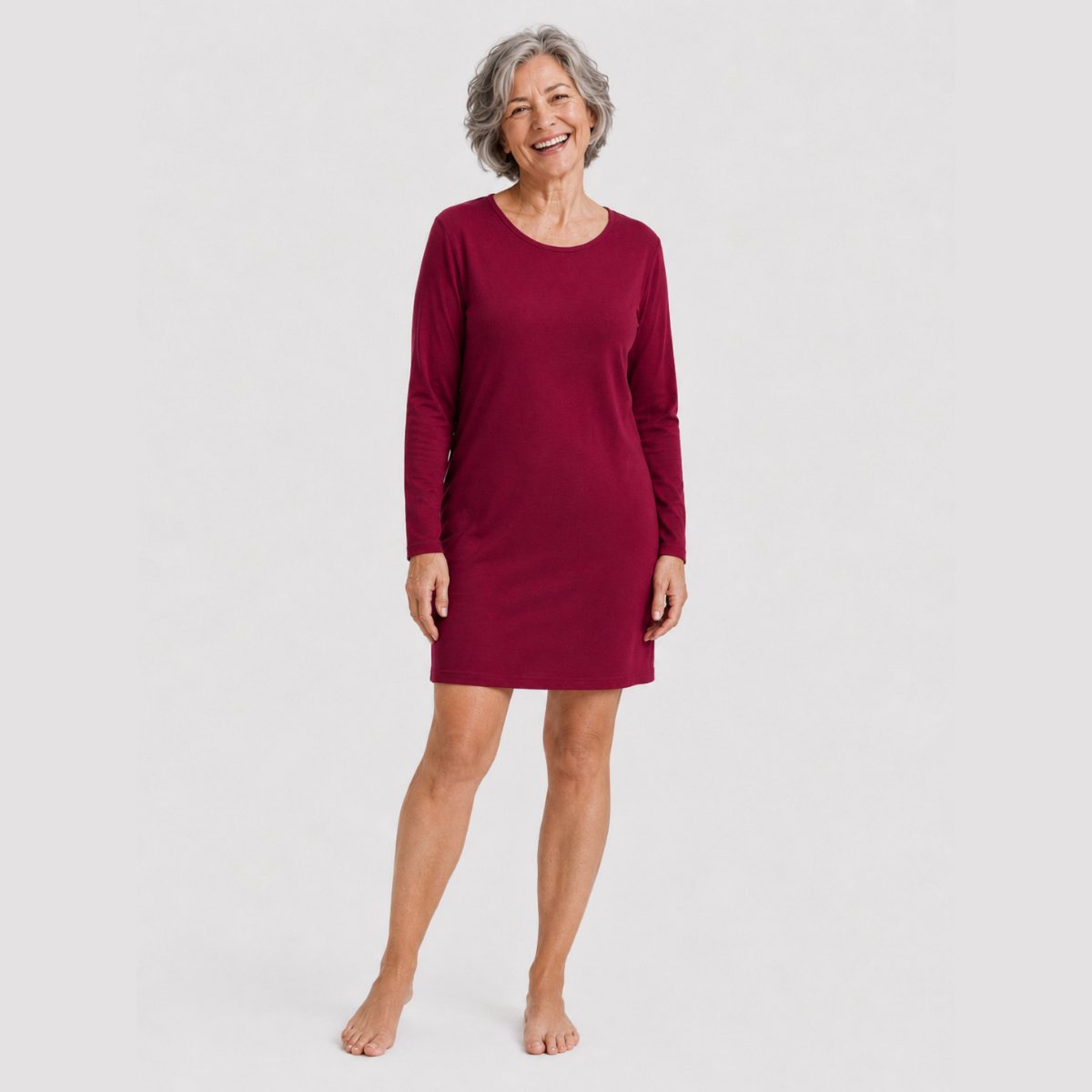 Comfortabel & Zijdezacht Bamboo Basics Nachtjapon lange mouw Nala - Bordeaux - S