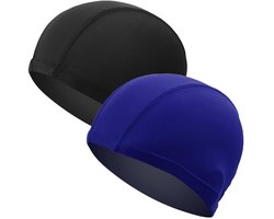 Dailygoods- Zwemkappen 2-delig - Badmutsen Uniseks - Zwart/Blauw - UV-bescherming - Nylon - Elastische Pasvorm - Comfortabel Draagcomfort - Badmuts