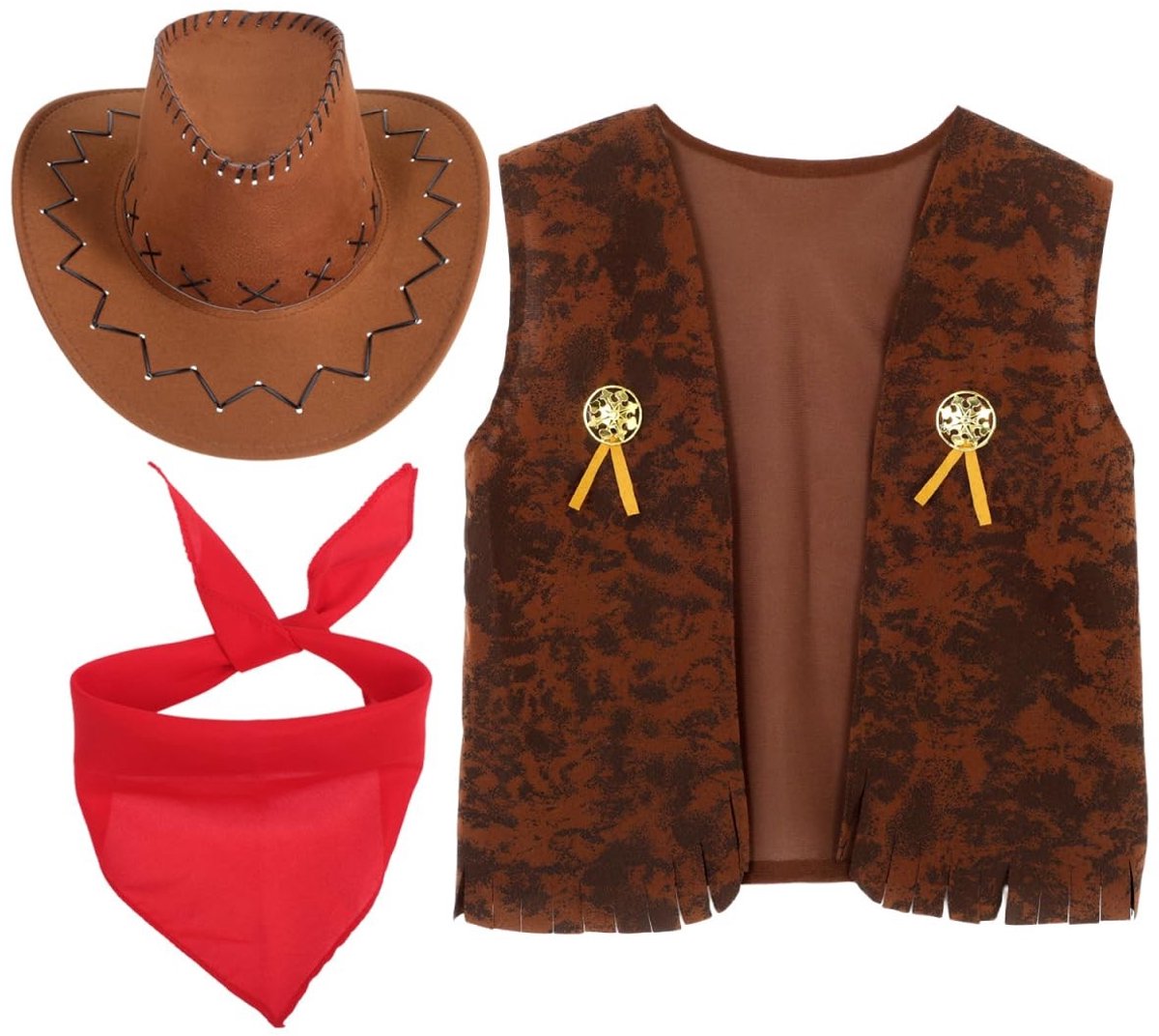 Dailygoods- Cowboy Kostuum Heren - Westernoutfit met Franjevest - Cowboyhoed - Halsdoek - Denim Danskostuumset - Geschikt voor Lichaamslengte 155 cm - Western Kostuum