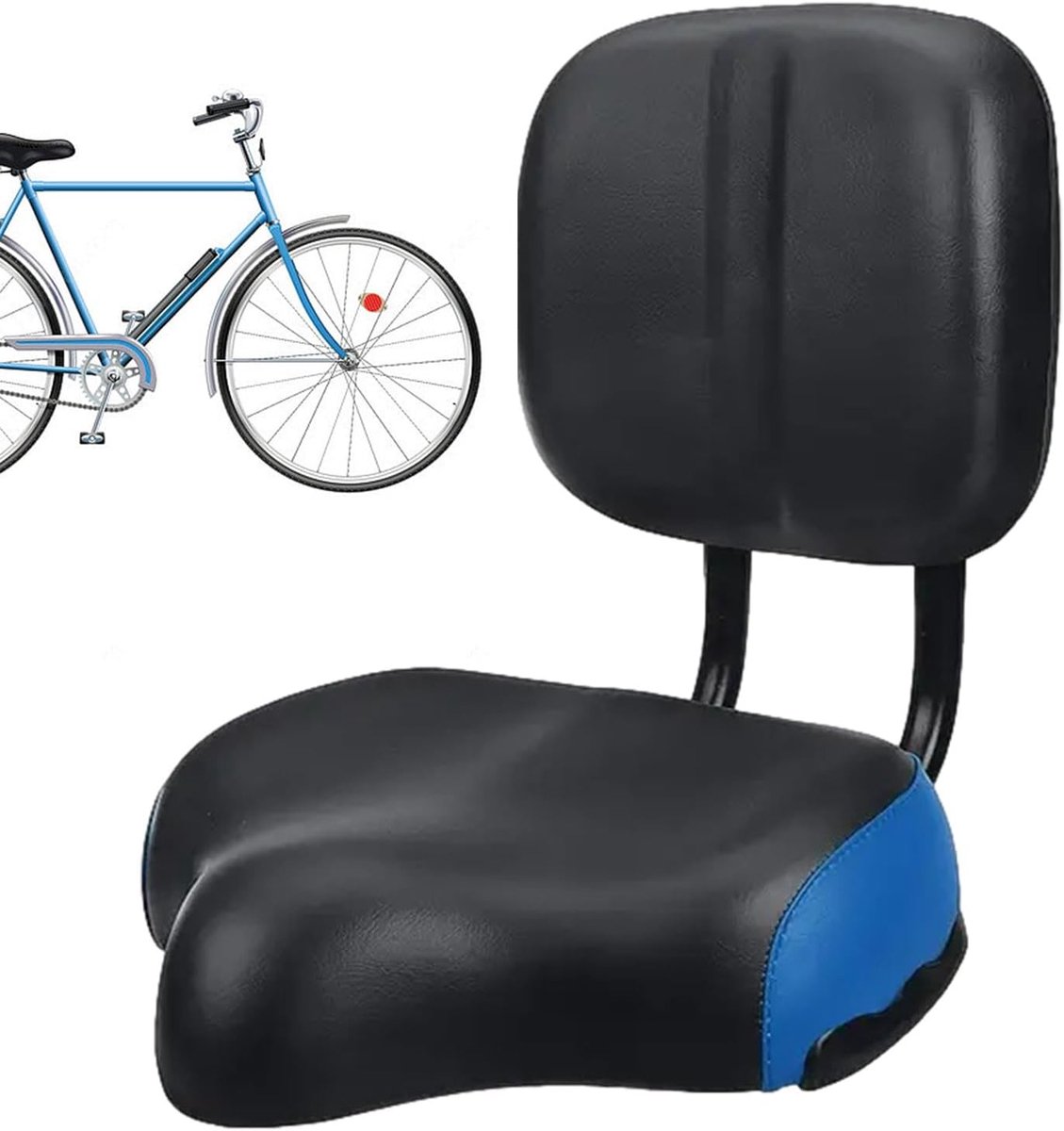 Fietsstoel met rugsteun - Driewieler zadel - Comfortabel fietsen - Verbreed en dik - 395 cm lengte - Blauw