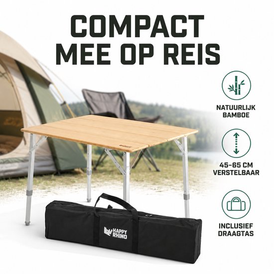 Happy Rhino - Campingtafel Bamboe Lorentz Inklapbaar - Eettafels - Hout - 80 x 60 van Happy Rhino — afbeelding 2