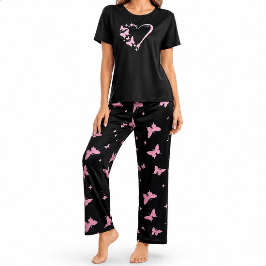 Boncy® Pyjama Set Dames Zacht Hart - Pyama Nachtkleding Volwassenen - Pyjamabroek Meisje - Maat M