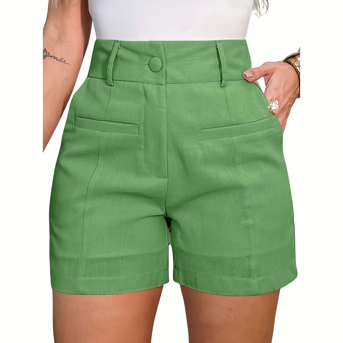Currero Korte Linnen Broek Dames Zomerbroek Volwassenen Korte Broek Shorts Strandbroek Zomer Ibiza Stijl Grasgroen