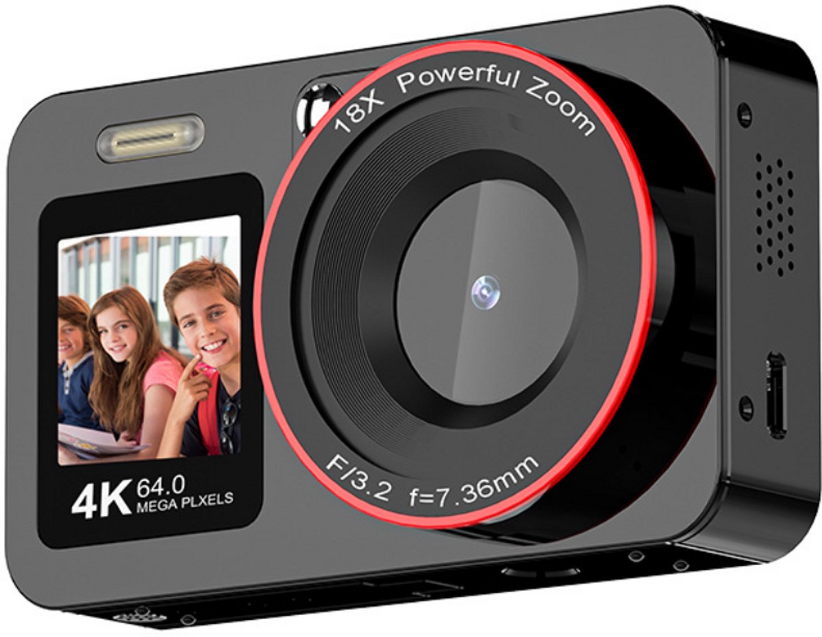 4K 64MP Digitale Camera – 18X Digitale Zoom – Compacte Draagbare Camera met 2 Schermen