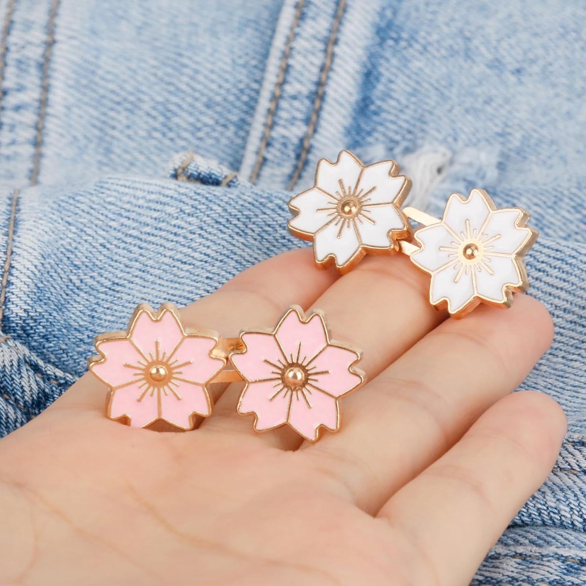 4 Stuks Knoopsgat Verlenger - Broektailleriemverstrakker - Broekverkleiner - Afneembare Jeansknopen - Tailleversteller voor Broeken - Verstelbare Instant Knopspelden - Met Kersenbloesems - Voor Jeans, Broeken, Rokken en Mouwen — cadeau in Cadeau-ideeën - foto 3
