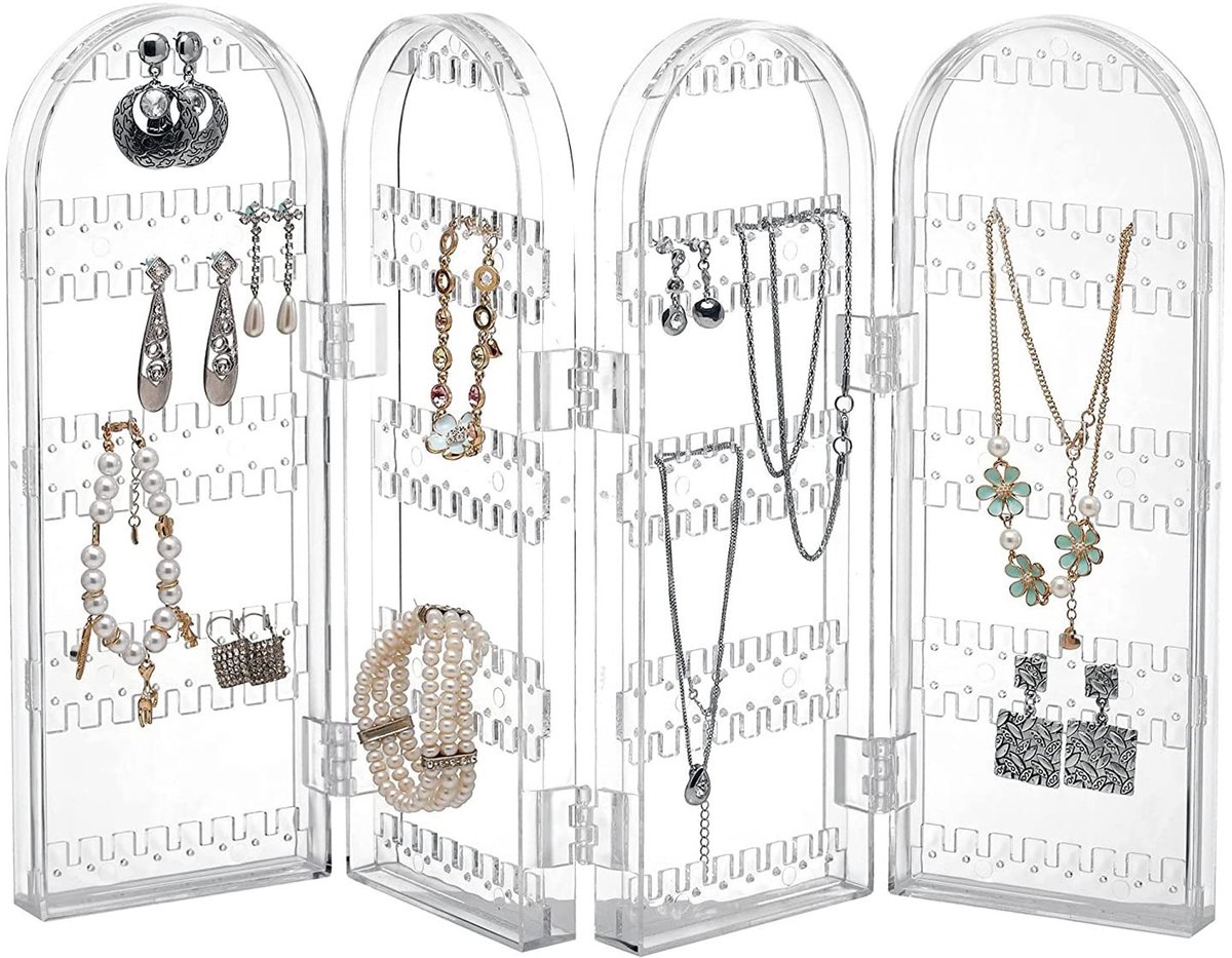 Dailygoods- Sieradenhouder Transparant - Sieraden Display - Oorbellen/Armbanden/Kettingen Organizer - Acryl - Ruimtebesparend - 420x285x20 mm - Sieradenrek