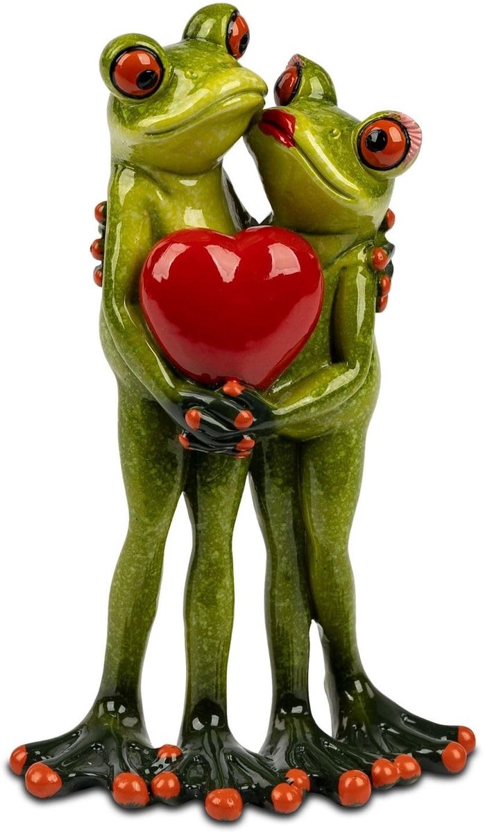 Dailygoods- Kikker Figuur Liefdespaar - Romantisch Decoratiefiguur - Handgeschilderd - Hoogte ca. 16 cm - Glanzende Afwerking - Perfect Cadeau - Decoratief Figuur