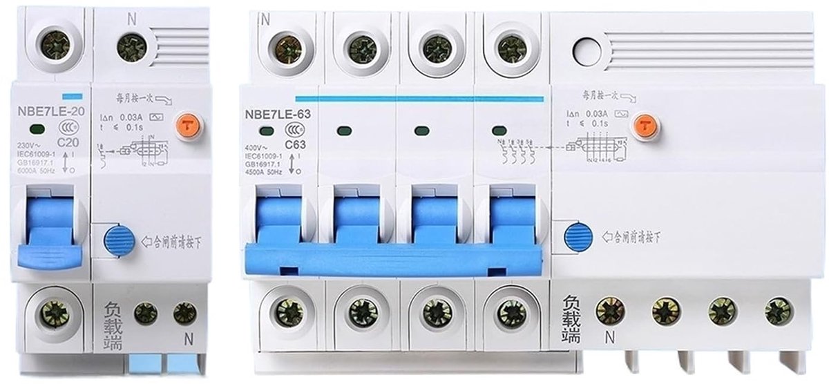 Aardlekschakelaar - Stroombeveiliging - Veiligheid Elektrische Installatie - Mini Stroomonderbreker - 2P 20A - Grijs