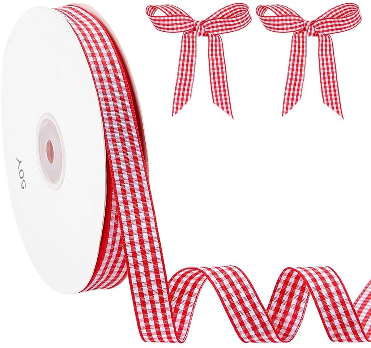 Dailygoods- Ginghamlint 15 mm breed - Rood/wit geruit - Decoratielint - Geschenken - Ambachten - Dubbelzijdig ontwerp - 45,7 m lang