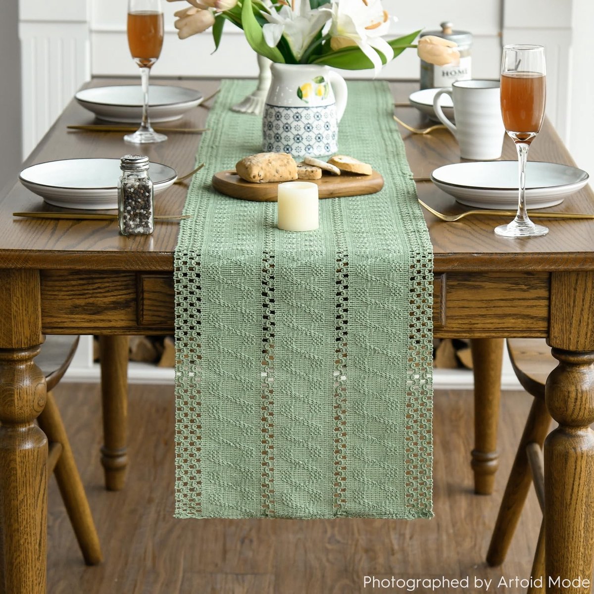 Dailygoods - Lichtgroene Geweven Tafelloper 30x143 cm voor Eettafel