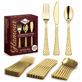 Decorline - Goud Bestekset 120-delig – Herbruikbaar Plastic Bestek voor 40 Personen – Luxe Gehamerd Design – Vorken, Messen en Lepels