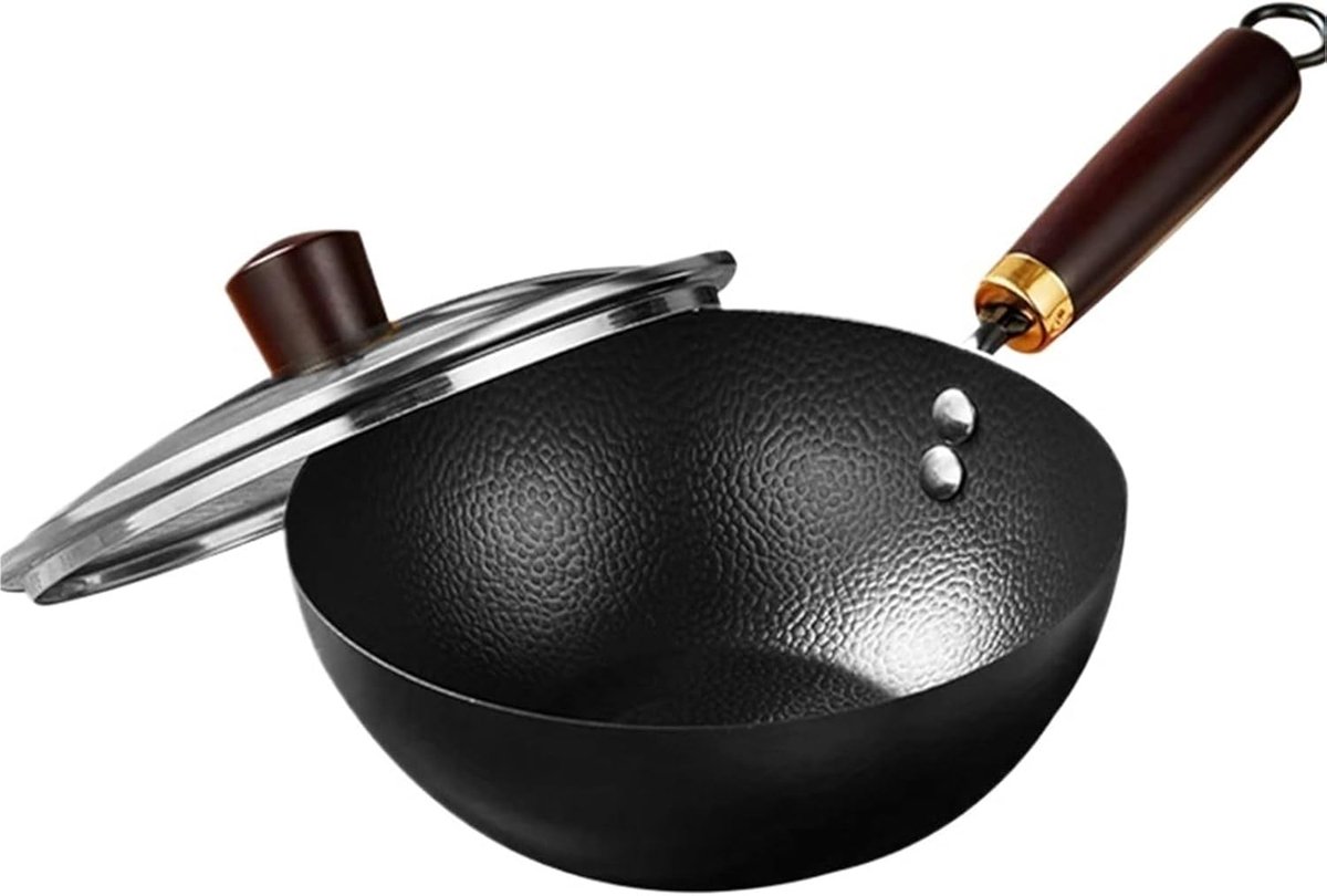 Gietijzeren Wok Koekenpan Roerbak Heerlijk Koken Handgemaakt Gietijzer 24 cm Zwart